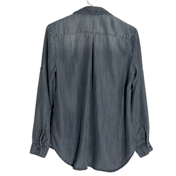Anthropologie Cloth & Stone Chambray Gray Tencel Button Down Shirt Small - Picture 5 of 9